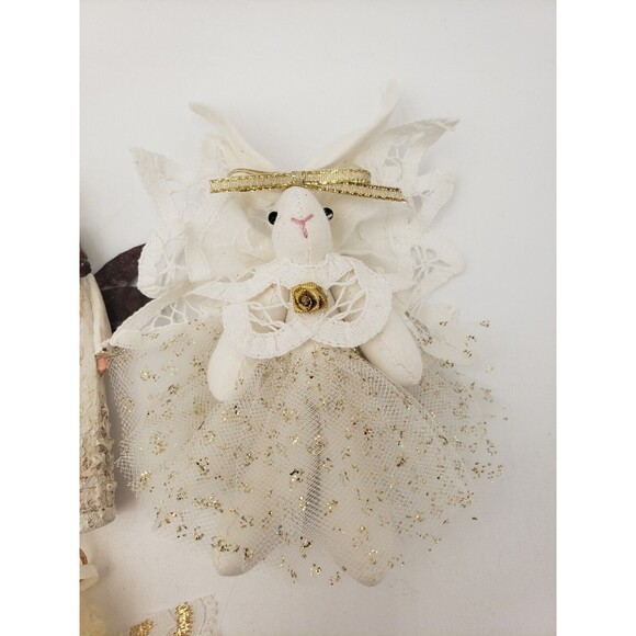 Lot Of 4 Angel Ornaments Christmas Ornaments Fabric & Resin Bunny Rabbit Sweet - Picture 4 of 6
